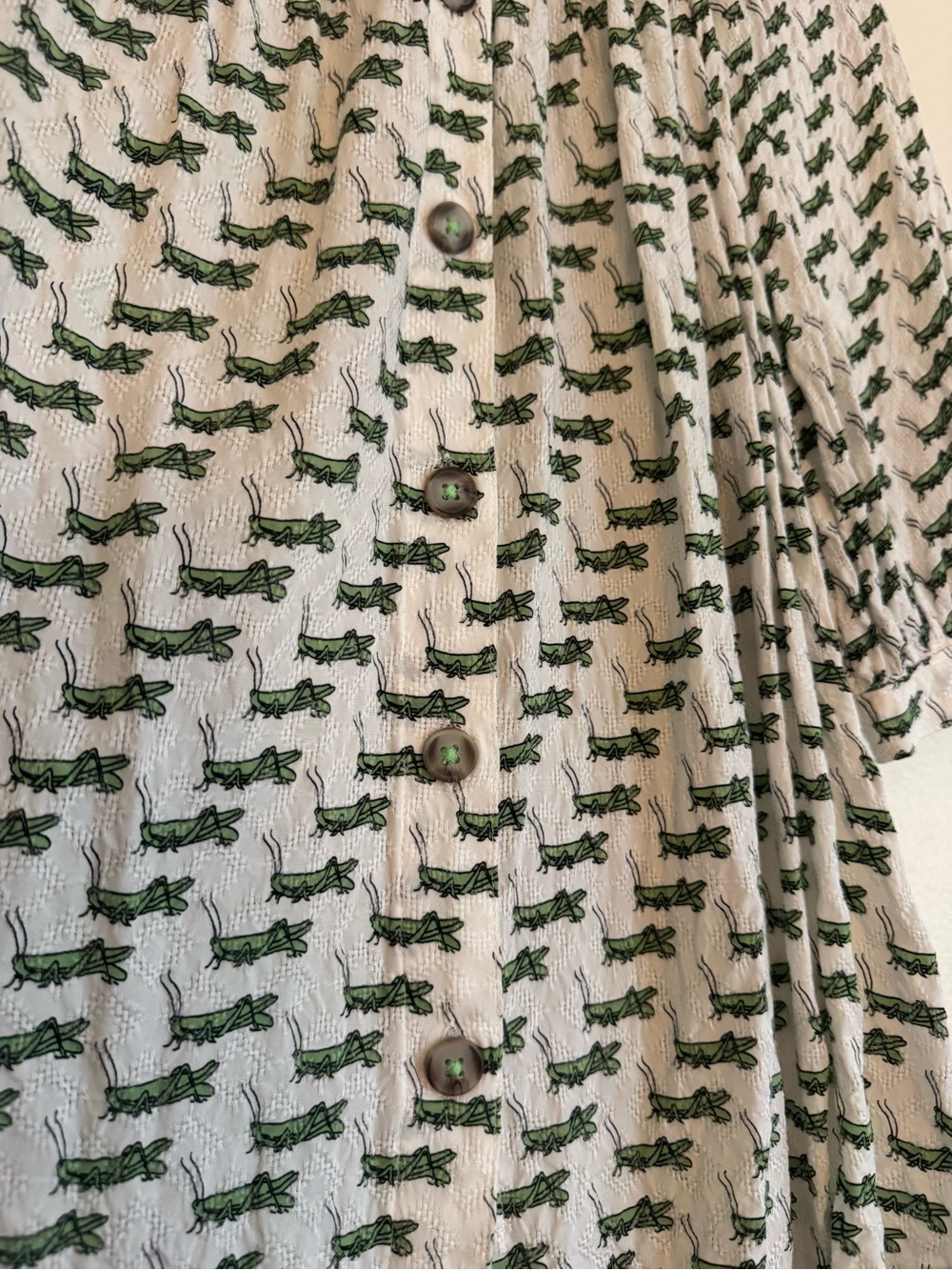 Maeve White & Green Printed Button-Front Peasant Grasshopper Print Top - Picture 3 of 4